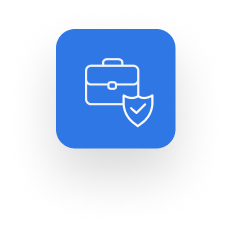Icon of a briefcase with a shield and checkmark, indicating Builders Insurance for security or protection, on a blue background.