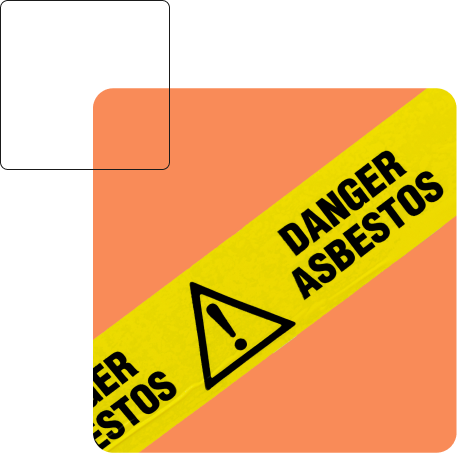 Yellow caution tape with a triangular warning sign and the text "Danger Asbestos" on an orange background reminds property owners to be aware of asbestos risks and to consider Asbestos Liability Insurance for protection.