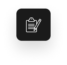 A black square icon with a white outline of a clipboard and a pencil, indicating a note or writing function against a dark background.