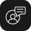 A white icon of a person with a speech bubble on a black background.