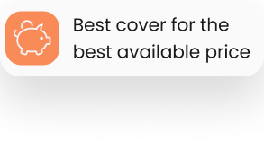 Orange icon of a piggy bank with text "Best cover for the best available price".