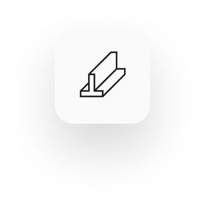 A white square icon with a black outline of a horizontal rectangular object intersecting with a vertical rectangular object, evoking the precision and reliability essential in engineering insurance.